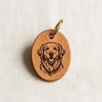 Custom Pet Portrait Tag — Cartoon Line Art Engraved Leather ID Tag